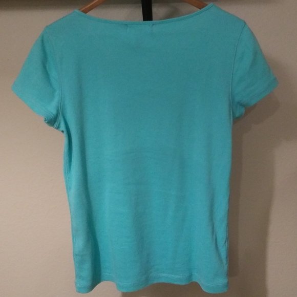 Lauren Jeans Company Lace Vee Turquoise Short Sleeve Top - Picture 6 of 6